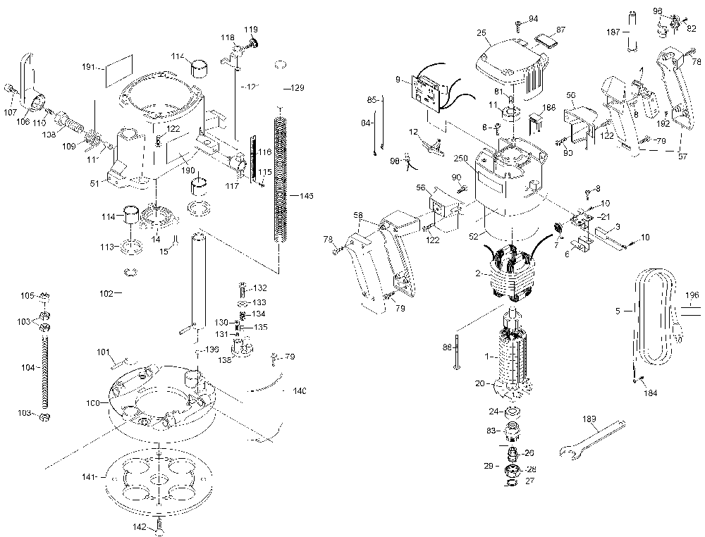 Page A Diagram and Parts List for Type 6 Porter Cable Router